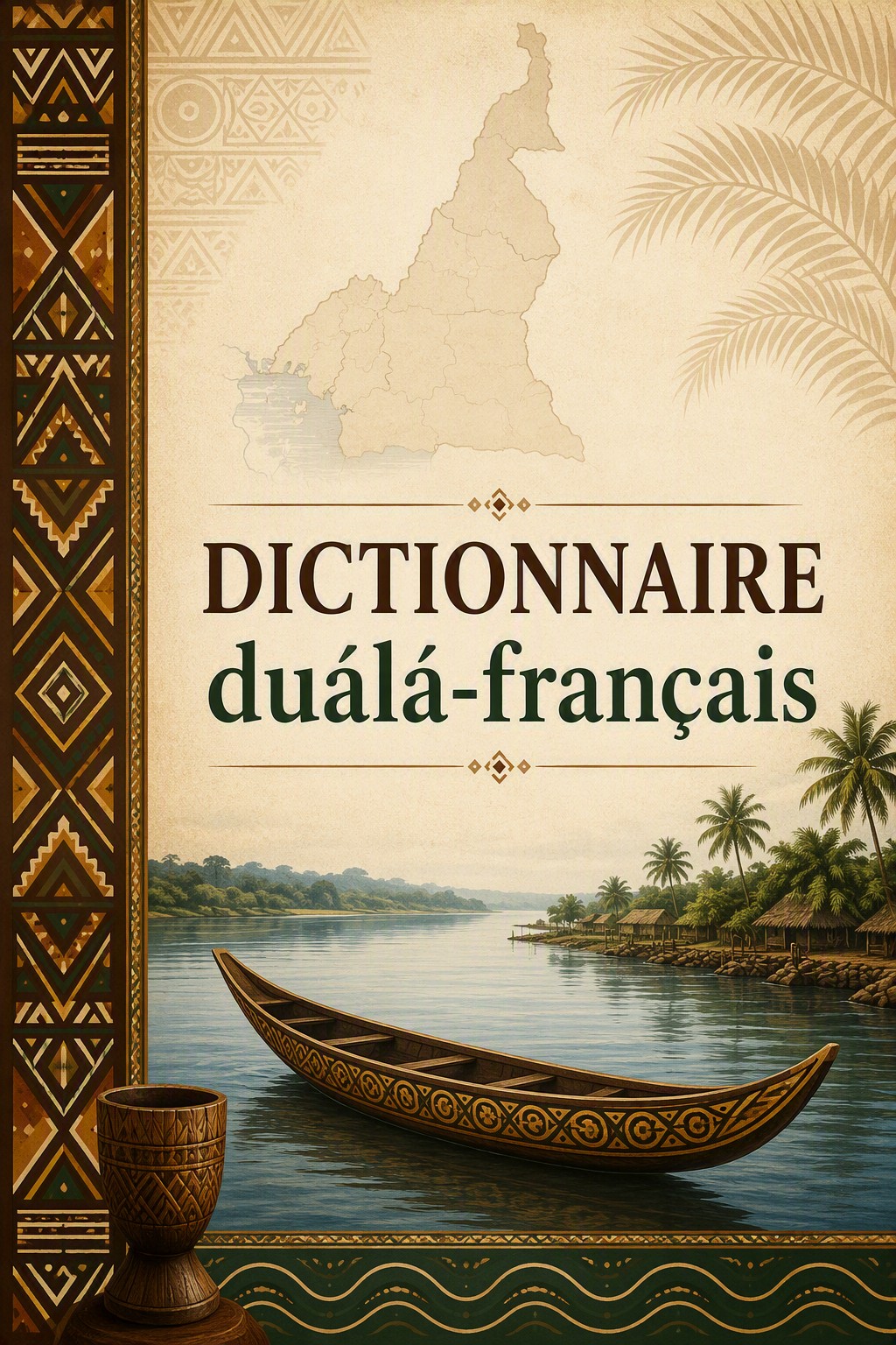 Dictionnaires duálá–français alignés sur une table